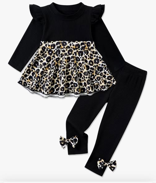 preorder GLP3195 Leopard Black Long Sleeve Pants Girls Set