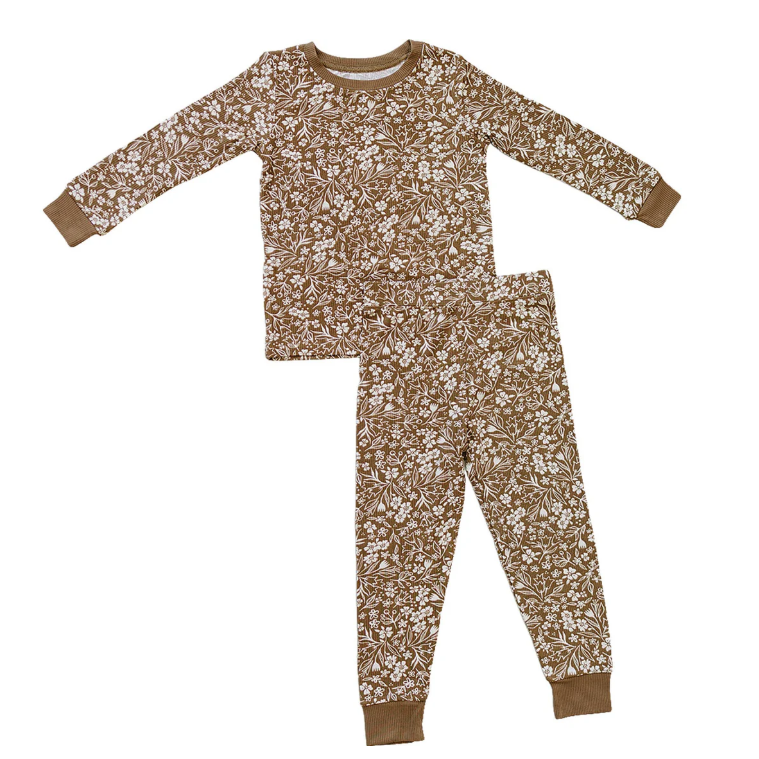 preorder GLP3202 Flowers Floral Brown Long Sleeve Pants Girls Pajamas