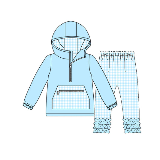 preorder GLP3210 Light Blue Pocket Zipper Hoodie Long Sleeve Pants Girls Set