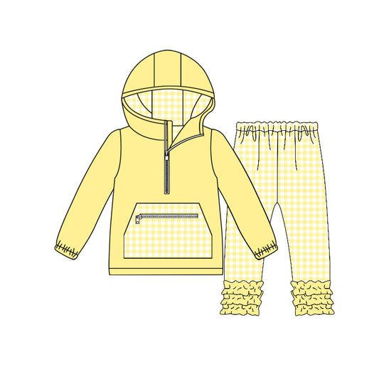 preorder GLP3213 Yellow Pocket Zipper Hoodie Long Sleeve Pants Girls Set