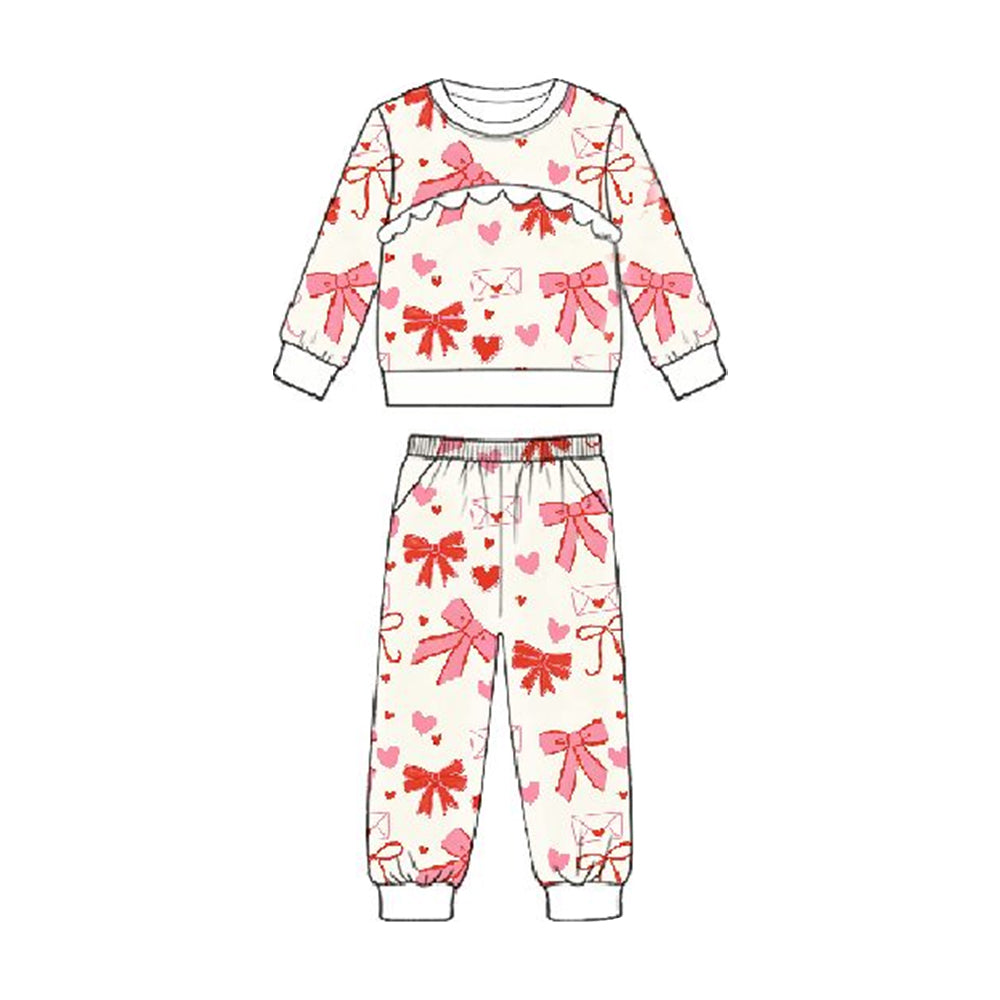 preorder GLP3214 Coquette Bows Pink Long Sleev Pants Girls Set