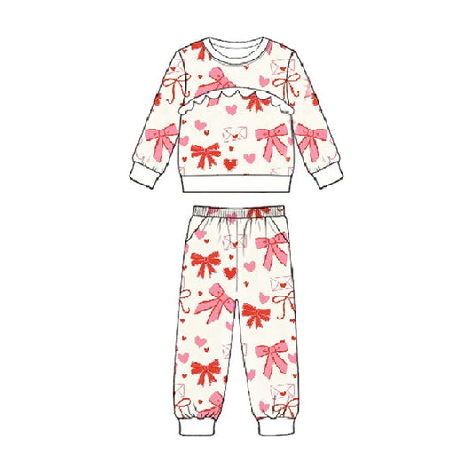 preorder GLP3214 Coquette Bows Pink Long Sleev Pants Girls Set