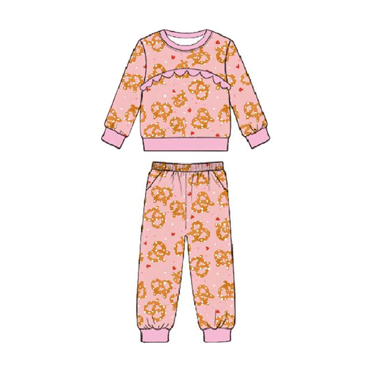 preorder GLP3217 Valentine's Day Heart Cookie Pink Long Sleeve Pants Girls Set