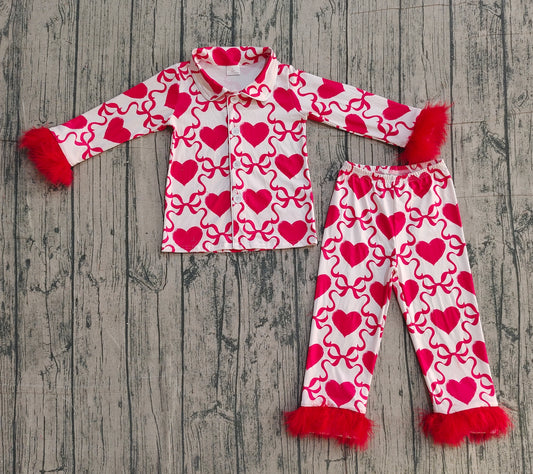 preorder GLP3221 Valentine's Day Heart Bows Long Sleeve Pants Fur Girls Pajamas