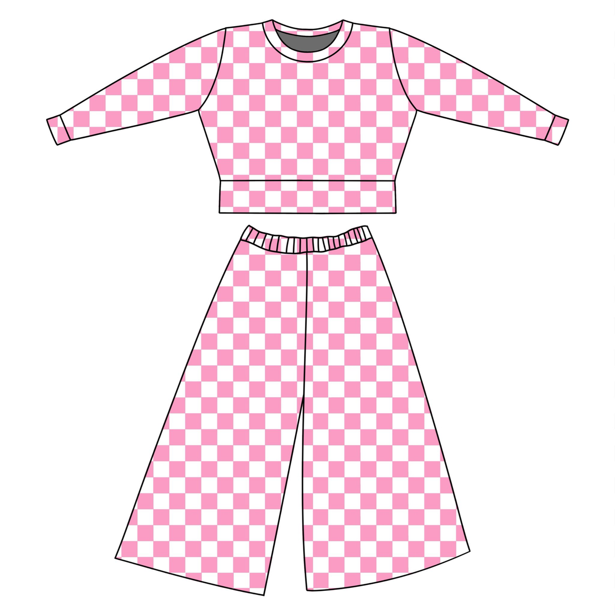 preorder GLP3225 Hot Pink Checkered Long Sleeve Pants Girls Set