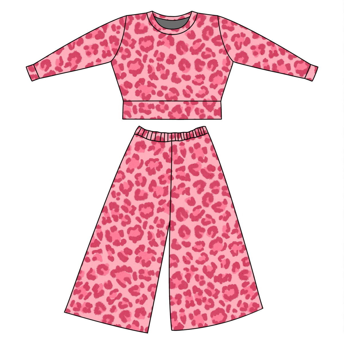 preorder GLP3228 Hot Pink Leopard Long Sleeve Pants Girls Set
