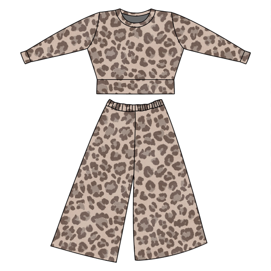 preorder GLP3229 Brown Leopard Long Sleeve Pants Girls Set