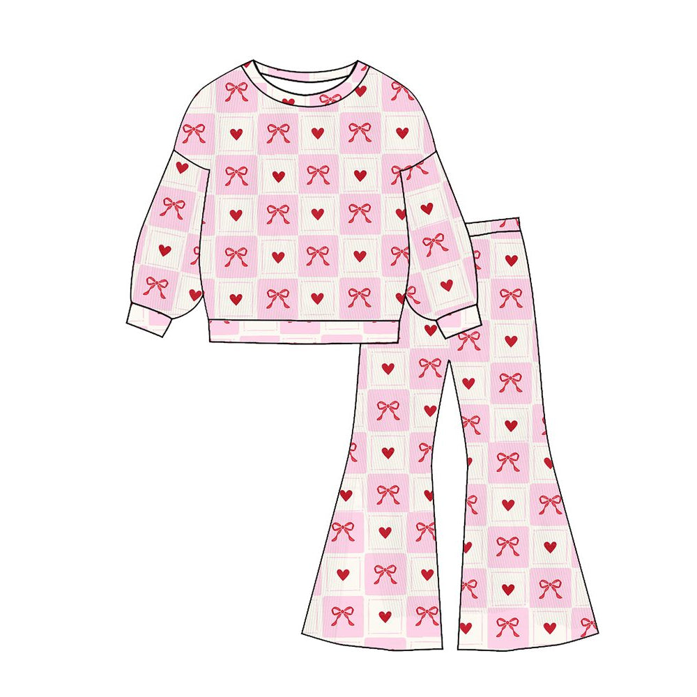 preorder GLP3230 Valentine's Day Heart Bows Long Sleeve Pants Girls Set