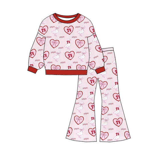 preorder GLP3233 Valentine's Day Heart Bows Goose Long Sleeve Pants Girls Set