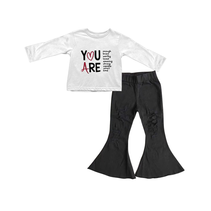 preorder GLP3244 Valentine's Day You Are Heart Long Sleeve Black Jeans Girls Set GT1540+C8-2