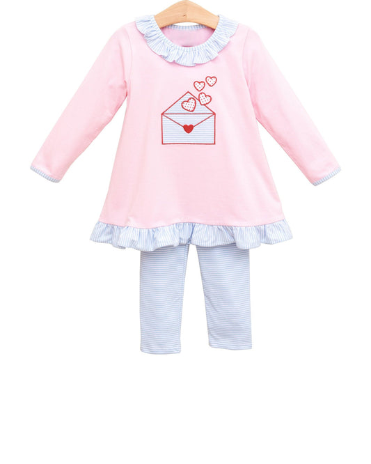 preorder GLP3260 Valentine's Day Heart Pink Long Sleeve Blue Pants Girls Set