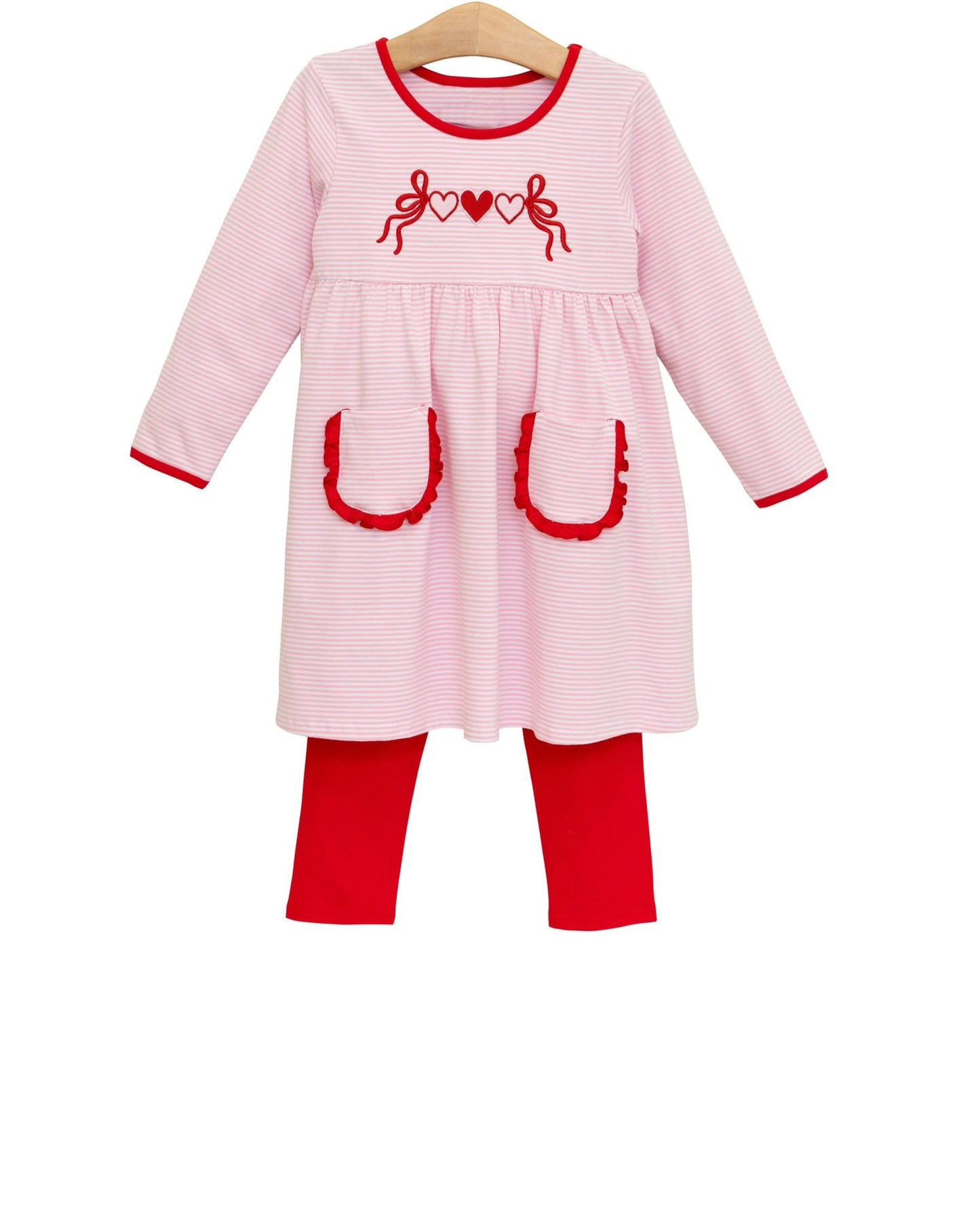 preorder GLP3261 Valentine's Day Heart Bows Pink Long Sleeve Red Pants Girls Set