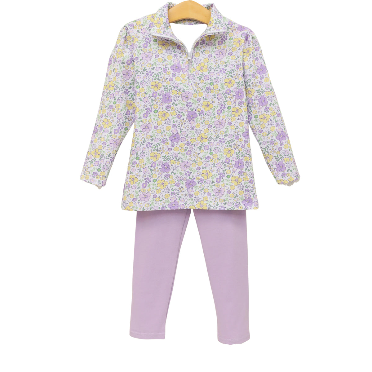 preorder GLP3266 Yoga Colorful Flowers Floral Zipper Long Sleeve Purple Pants Girls Set