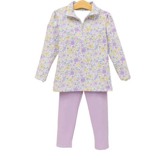 preorder GLP3266 Yoga Colorful Flowers Floral Zipper Long Sleeve Purple Pants Girls Set