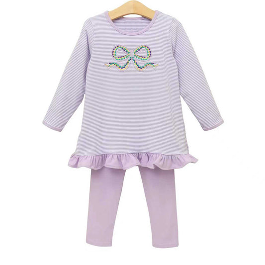 preorder GLP3267 Mardi Gras Purple Striped Long Sleeve Pants Girls Set
