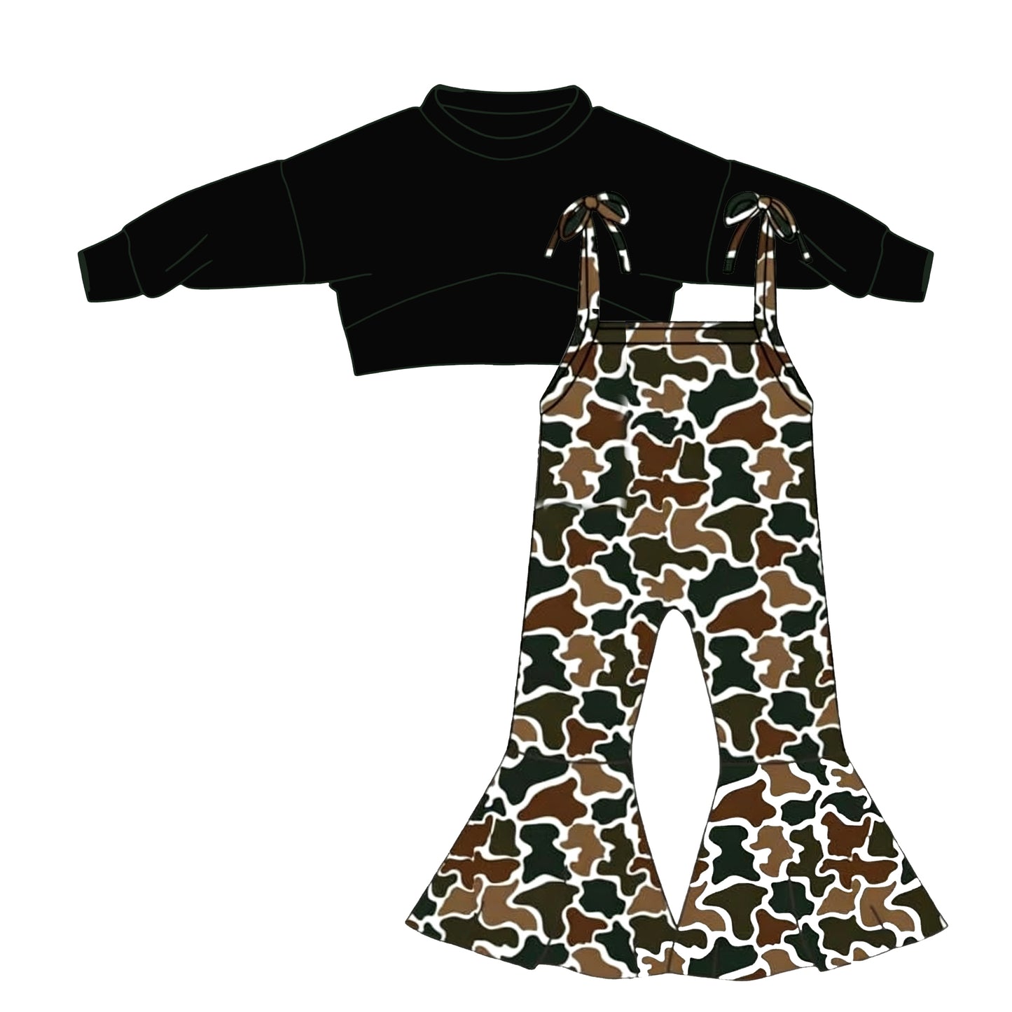preorder GLP3272 Black Long Sleeve Hunting Camo Jumpsuits Girls Set