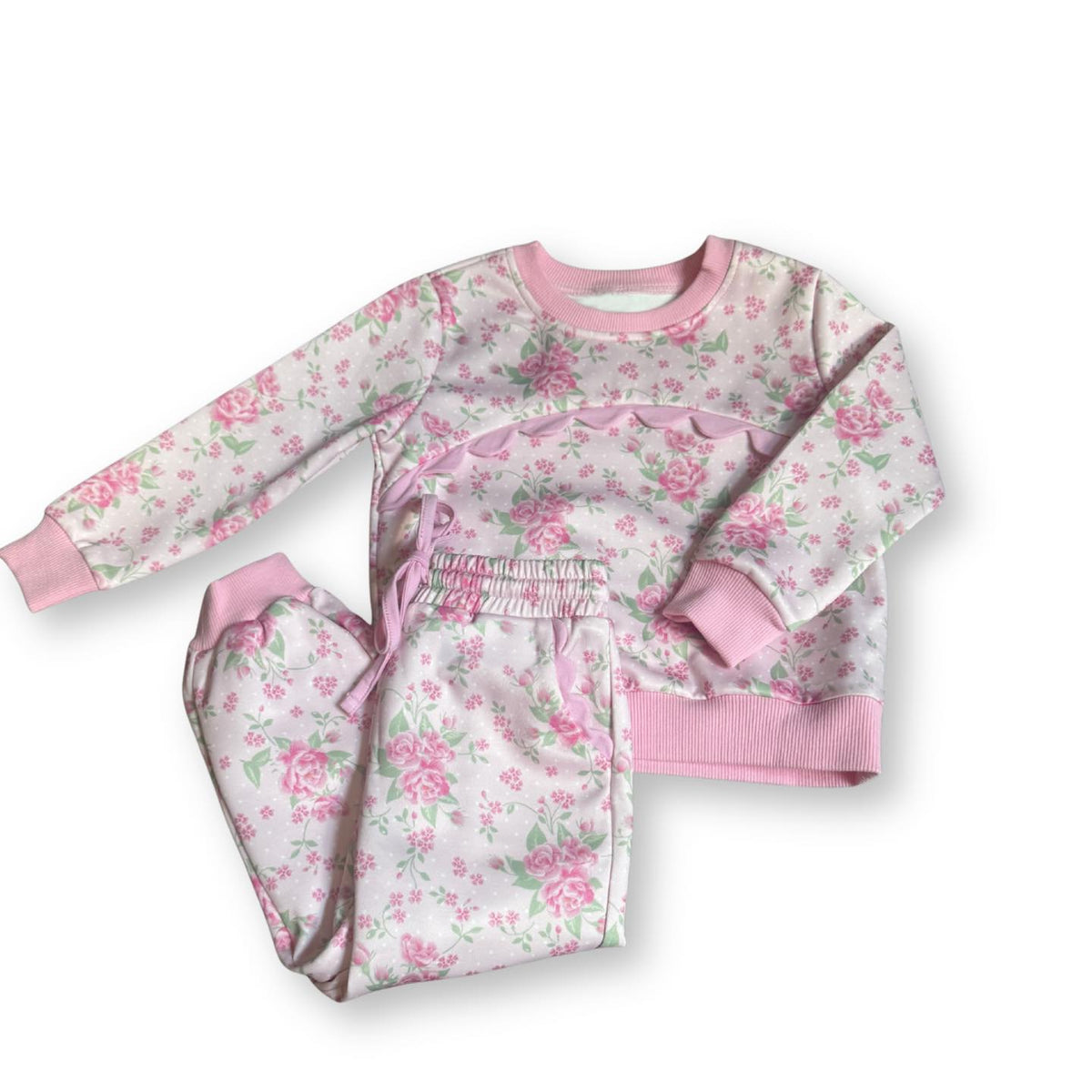 preorder GLP3276 Pink Flowers Long Sleeve Pants Girls Set