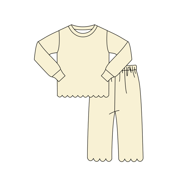 preorder GLP3293 Light Yellow Scallop Long Sleeve Pants Girls Set