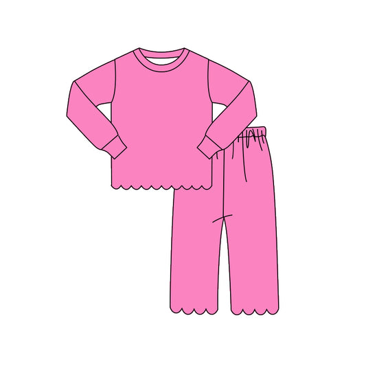 preorder GLP3294 Hot Pink Scallop Long Sleeve Pants Girls Set