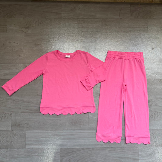 preorder Samples GLP3294 Hot Pink Scallop Long Sleeve Pants Girls Set