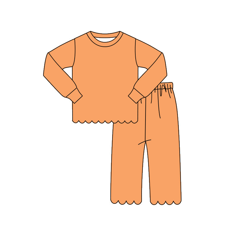 preorder GLP3295 Orange Scallop Long Sleeve Pants Girls Set