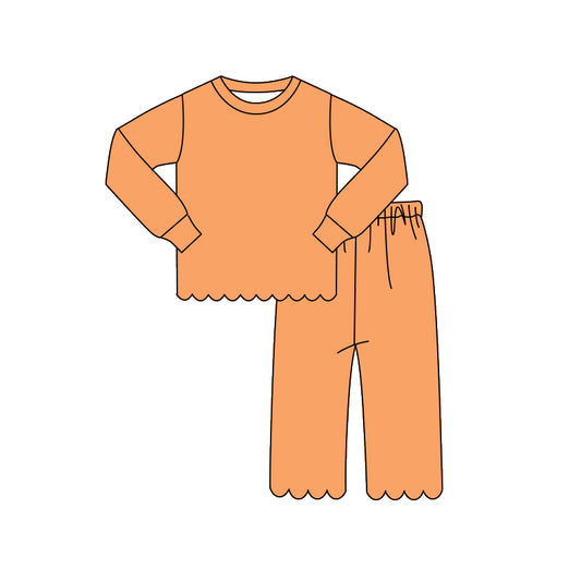 preorder GLP3295 Orange Scallop Long Sleeve Pants Girls Set