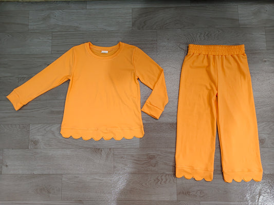 preorder Samples GLP3295 Orange Scallop Long Sleeve Pants Girls Set