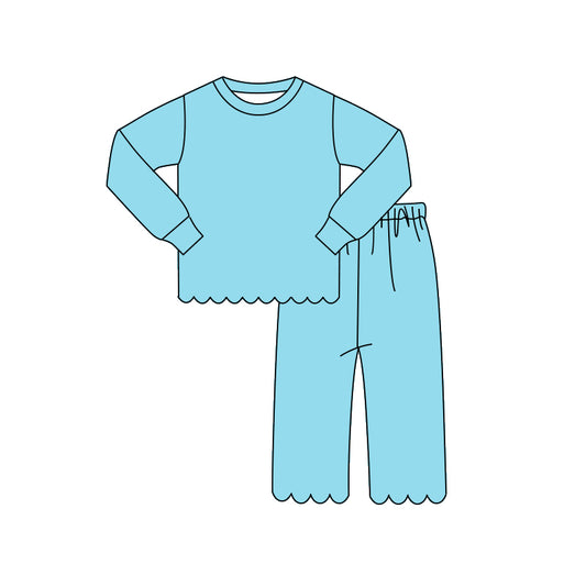 preorder GLP3297 Blue Scallop Long Sleeve Pants Girls Set