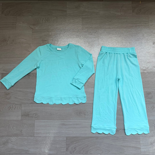 preorder Samples GLP3297 Blue Scallop Long Sleeve Pants Girls Set