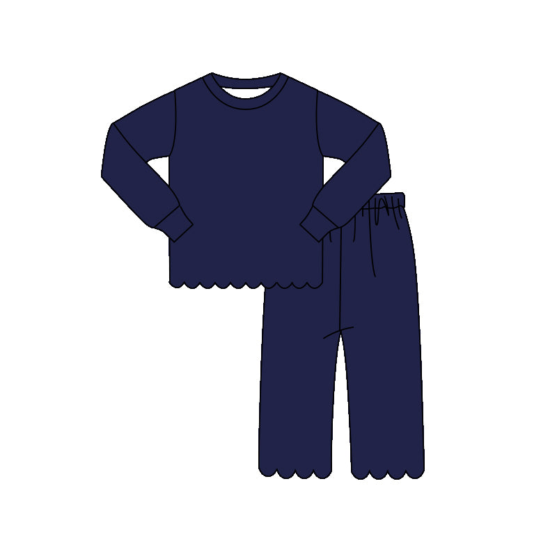preorder GLP3298 Scallop Navy Blue Long Sleeve Pants Girls Set