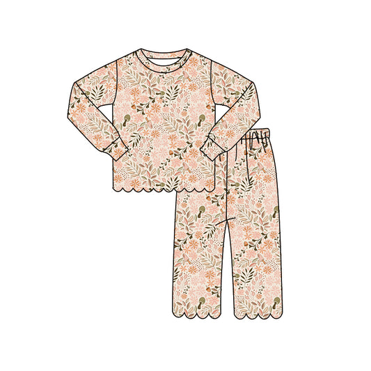 preorder GLP3300 Scallop Flowers Pink Long Sleeve Pants Girls Set