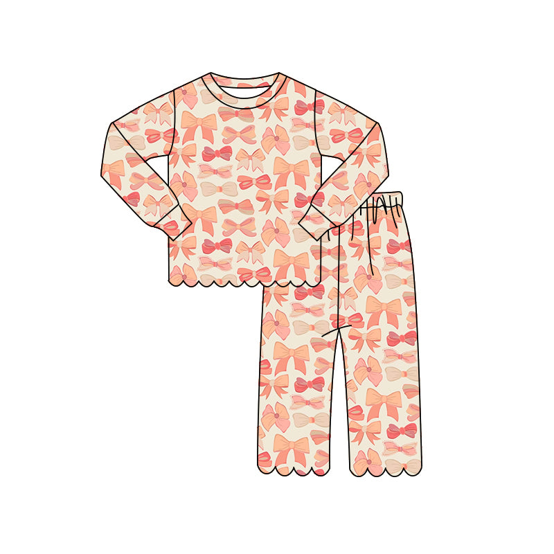 preorder GLP3302 Scallop Bows Pink Long Sleeve Pants Girls Set