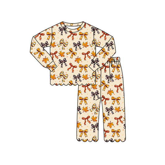 preorder GLP3303 Scallop Halloween Bows Long Sleeve Pants Girls Set