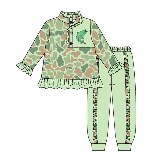 preorder GLP3305 Hunting Camo Fish Long Sleeve Pants Girls Set