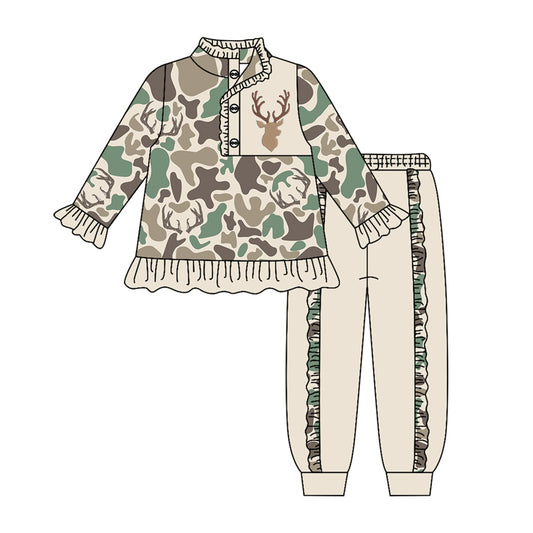 preorder GLP3307 Hunting Camo Deer Long Sleeve Pants Girls Set
