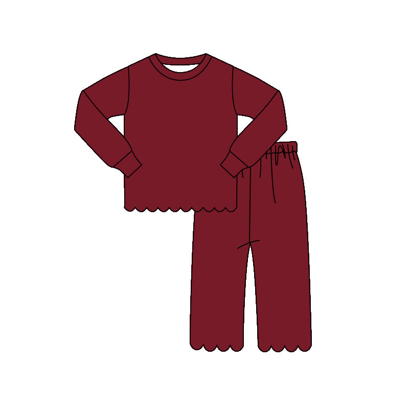 preorder GLP3310  Scallop Maroon Long Sleeve Pants Girls Set