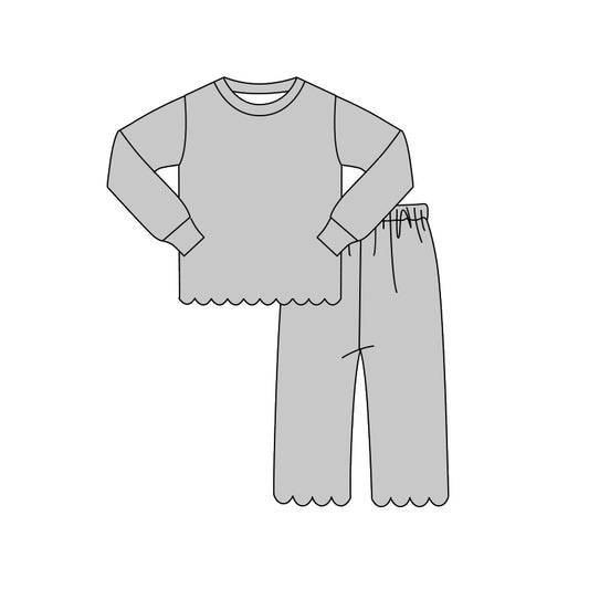 preorder GLP3312  Scallop Grey Long Sleeve Pants Girls Set