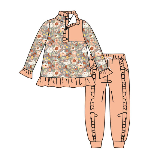 preorder GLP3316 Flowers Pink Long Sleeve Pants Girls Set