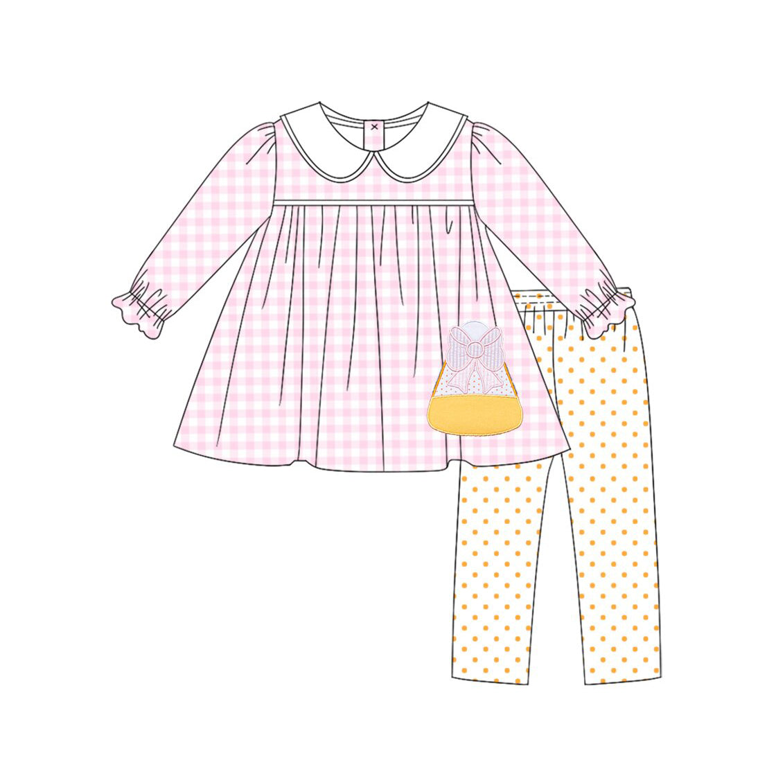 preorder GLP3320 Corn Candy Pink Long Sleeve Dot Pants Girls Set