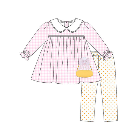 preorder GLP3320 Corn Candy Pink Long Sleeve Dot Pants Girls Set