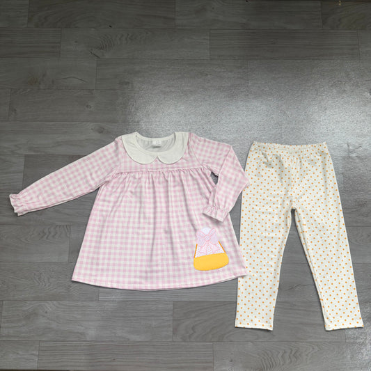 preorder Samples GLP3320 Corn Candy Pink Long Sleeve Dot Pants Girls Set