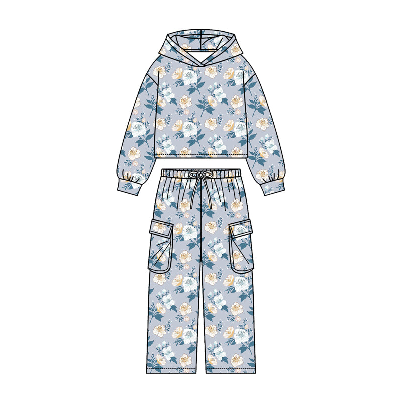 preorder GLP3324 Flowers Hoodie Long Sleeve Pants Girls Set