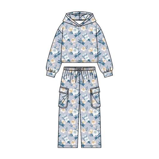 preorder GLP3324 Flowers Hoodie Long Sleeve Pants Girls Set