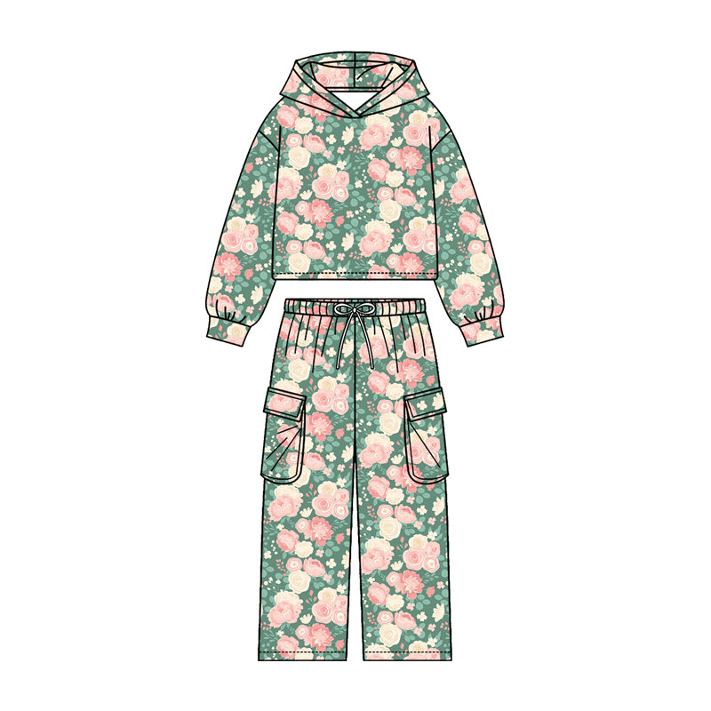 preorder GLP3325 Flowers Hoodie Long Sleeve Pants Girls Set