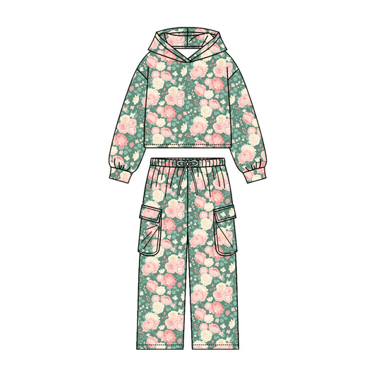 preorder GLP3325 Flowers Hoodie Long Sleeve Pants Girls Set