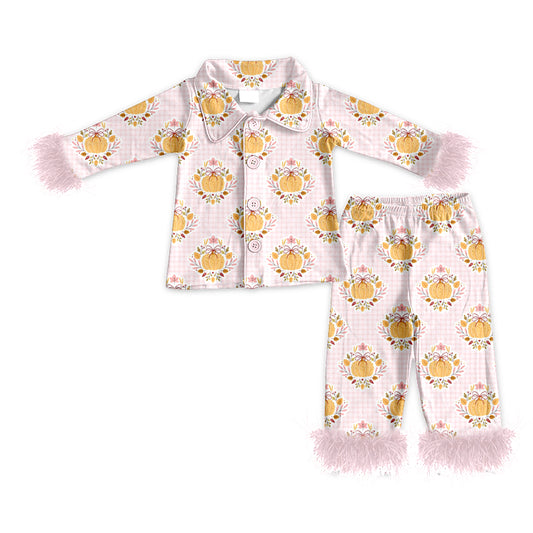 preorder GLP3334 Fur Pumpkin Pink Long Sleeve Pants Girls Pajamas