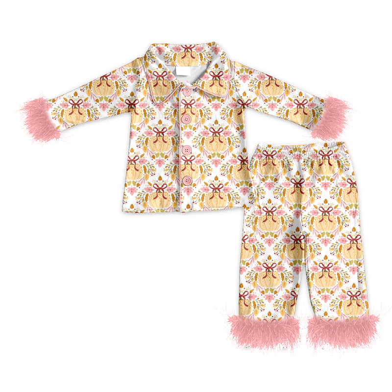 preorder GLP3335 Fur Pumpkin Pink Long Sleeve Pants Girls Pajamas