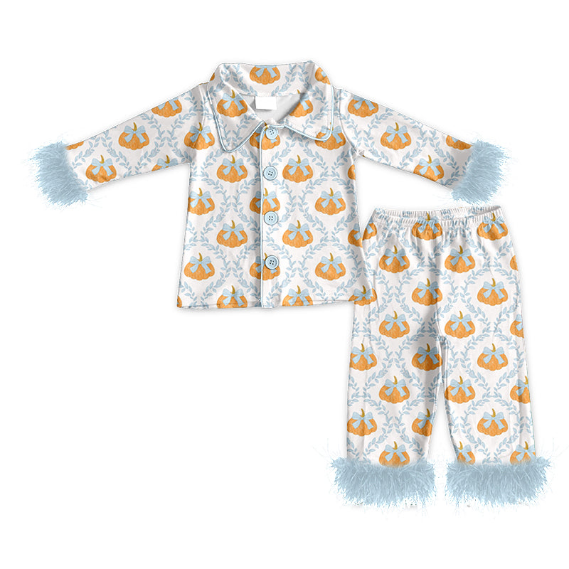 preorder GLP3337 Fur Pumpkin Blue Long Sleeve Pants Girls Pajamas