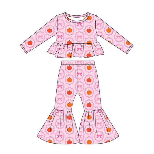 preorder GLP3339 Pumpkin Bows Pink Long Sleeve Pants Girls Set