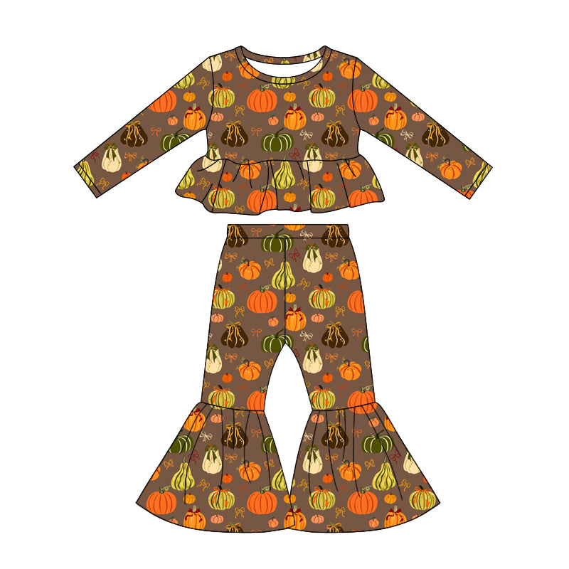 preorder GLP3342 Pumpkin Bows Long Sleeve Pants Girls Set